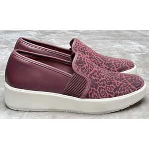 Clarks Layton Petal Burgundy Leather Animal Print Wedge Sneakers Womens 9.5